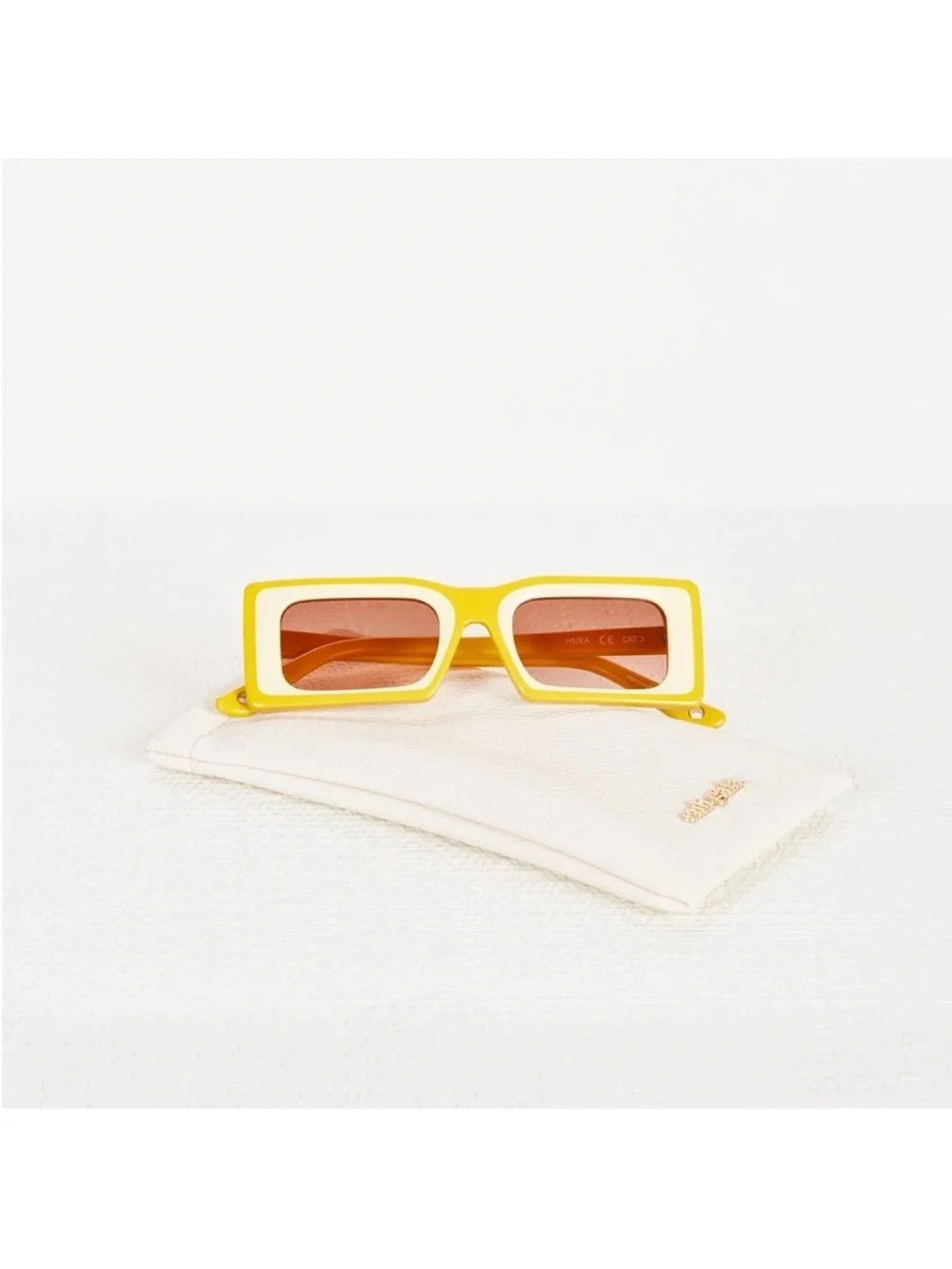 cult gaia Yellow Rectangular Sunglasses with Brown Lenses